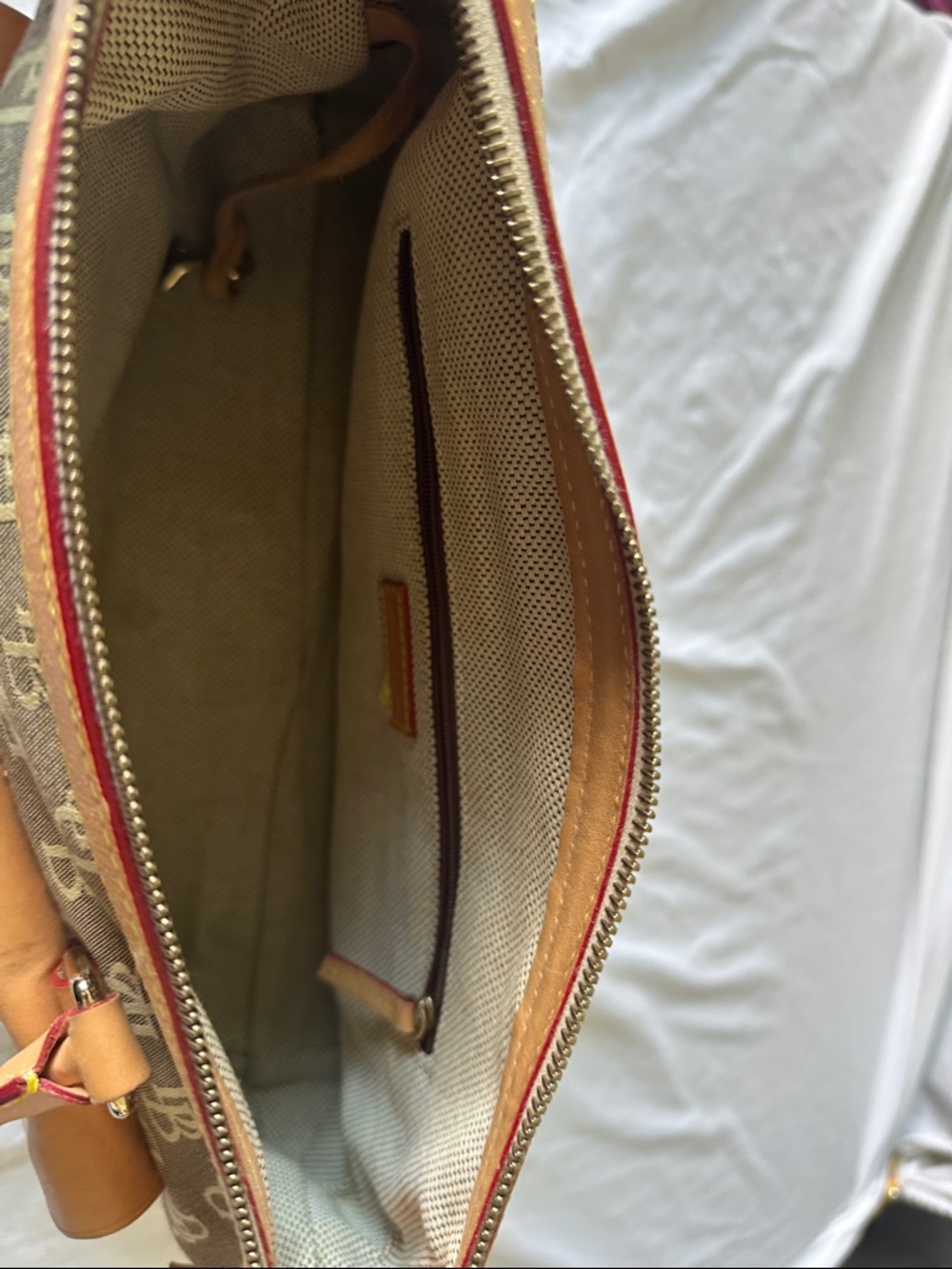 Dooney & Bourke Brown Monogram Satchel with Tan Leather Trim - Picture 5 of 6